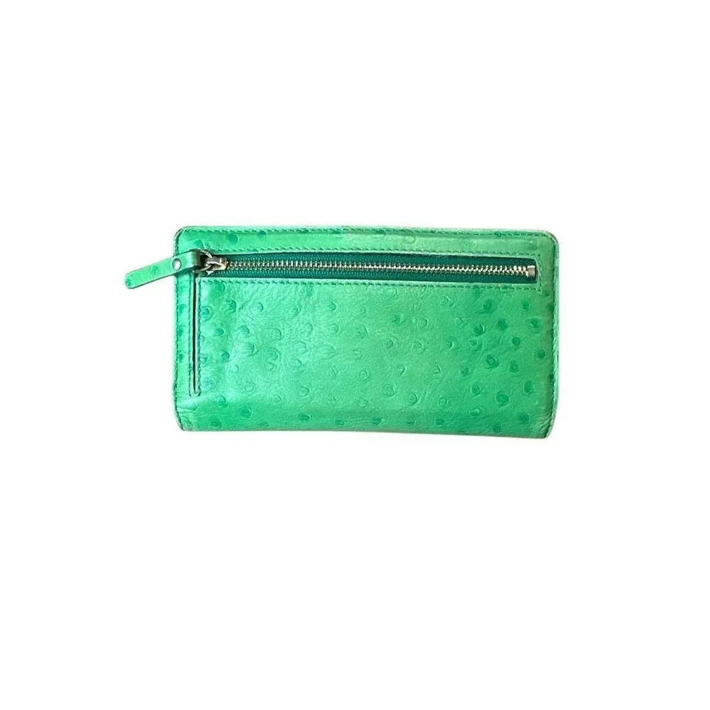 Kate Spade Green Ostrich Embossed Leather Continental Wallet Preowned